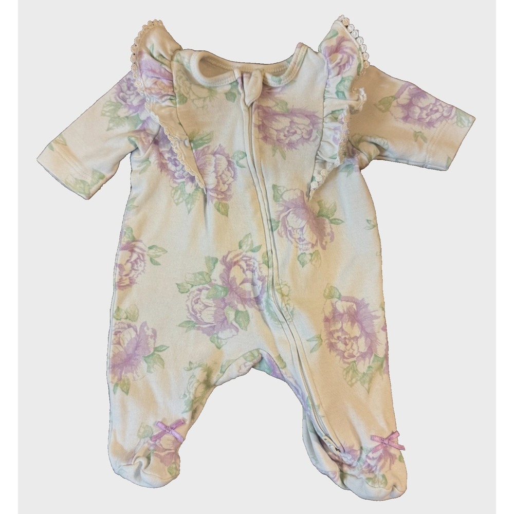 Little Me Preemie Baby Girl Outfit Romper Zips Multicolor Floral Ruffle Sleeves